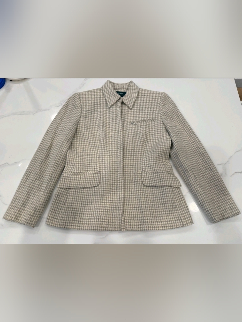 Ralph Lauren tweed houndstooth blazer Size 6. Cream/grey Tweed-100% Wool